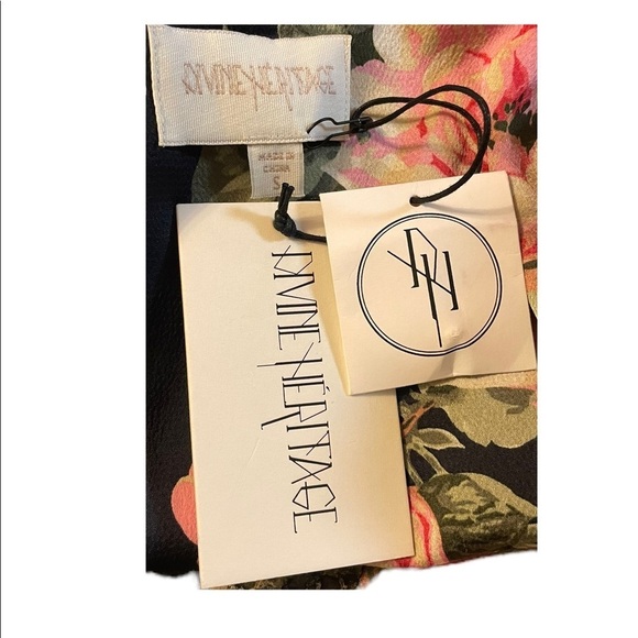 Divine Heritage Floral Cutout V Neck Tie Keyhole Back Flutter Sleeve Midi Dress - Picture 15 of 16